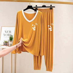 Contrast Neck-Style Logo-Printed 2-Pcs Lounge And Night Wear Suit. WLW-10