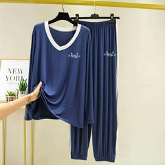 Contrast Neck-Style Logo-Printed 2-Pcs Lounge And Night Wear Suit. WLW-10