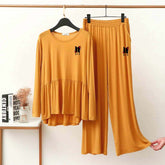 Peplum-Style Logo-Printed 2-Pcs Lounge And Night Wear Suit. WLW-11