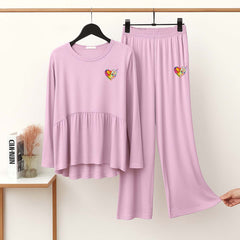 Peplum-Style Logo-Printed 2-Pcs Lounge And Night Wear Suit. WLW-11