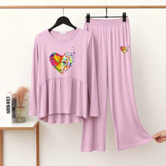 Peplum-Style Big-Printed 2-Pcs Lounge And Night Wear Suit. WLW-11