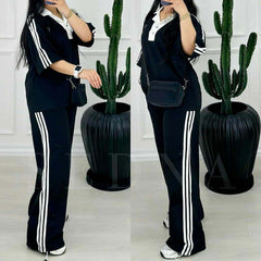 Contrast Collar 3-Stripe Style Western 2-Pcs Summer Tracksuit For Her. WSTS-06