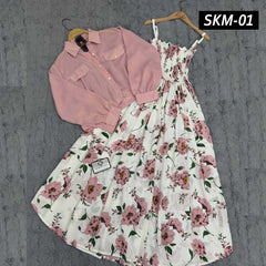 Short Koti & Printed Smoky Maxi Style Western 2-Pcs Stiched Suit. SKM-01