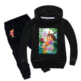 Kids Dora Printed Hoodie Style 2-Pcs Winter Track-Suit.