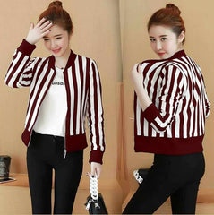 Korean Stripe Style Printed Winter Zipper Jacket.