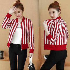 Korean Stripe Style Printed Winter Zipper Jacket.