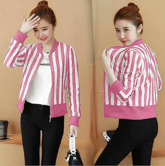 Korean Stripe Style Printed Winter Zipper Jacket.