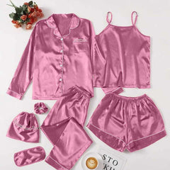 Imported All-In-One Complete 7-Pcs Silk Nightsuit.