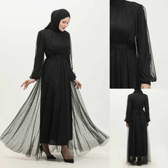 Turkish Net Pearls Belt Style Heavy-Flair Long-Length Maxi.