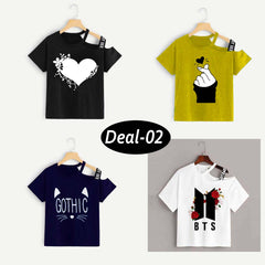 Bundle Of 4 Shoulder-Open Short-Length Half Sleeve Printed Tee. Style-D4