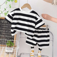 Stripe Style Printed 2-Pcs Summer Suit For Baby & Baba.