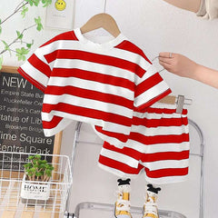Stripe Style Printed 2-Pcs Summer Suit For Baby & Baba.