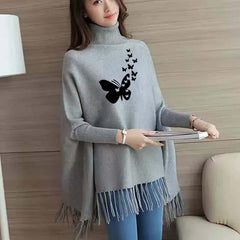 Small Butterfly Printed Bat-Wing Style Winter Poncho.