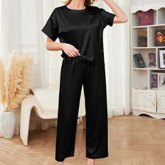 Imported Pocket Tshirt-Style 2-Pcs Silk Nightsuit. (Tshirt+Pajama)