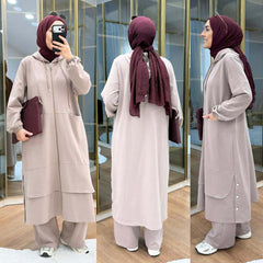 Long Zipper Baggy-Pocket Hoodie Style 2-Pcs Winter Suit. WWTS-54