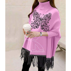 Butterfly Printed Bat-Wing Style Viscose Poncho.