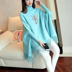 Multi Tree Printed Bat-Wing Style Winter Poncho.