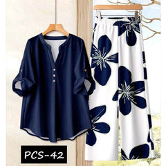Binara Printed Western Shirt Style 2-Pcs Stiched Co-Ord Set. PCS-42