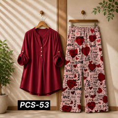 Binara Printed Western Shirt Style 2-Pcs Stiched Co-Ord Set. PCS-53