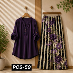Binara Printed Western Shirt Style 2-Pcs Stiched Co-Ord Set. PCS-59