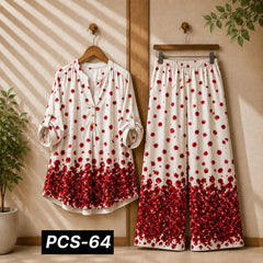 Binara Printed Western Shirt Style 2-Pcs Stiched Co-Ord Set. PCS-64