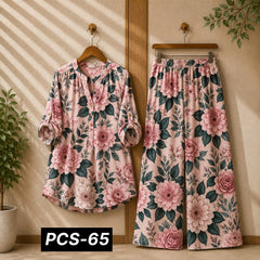 Binara Printed Western Shirt Style 2-Pcs Stiched Co-Ord Set. PCS-65