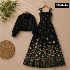 Short Koti & Printed Smoky Maxi Style Western 2-Pcs Stiched Suit. SKM-46