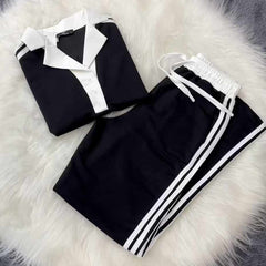 Contrast Collar Style Western 2-Pcs Summer Dry-Fit Tracksuit For Her. WSTS-01