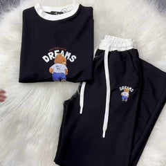 Bear Dreams Drop-Shoulder Style 2-Pcs Summer Dry-Fit Tracksuit For Her. WSTS-02