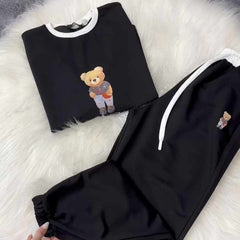 Black Bear Going Drop-Shoulder Style 2-Pcs Summer Dry-Fit Tracksuit For Her. WSTS-03