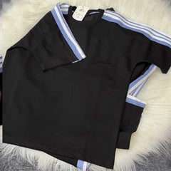 Black Drop-Shoulder Stripe Style 2-Pcs Summer Dry-Fit Tracksuit For Her. WSTS-04