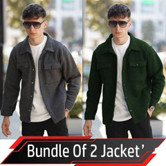 Bundle Of 2 4-Pocket Collar Style Casual Fleece Winter Button Jacket. MWJ-401