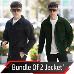 Bundle Of 2 4-Pocket Collar Style Casual Fleece Winter Button Jacket. MWJ-401
