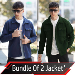Bundle Of 2 4-Pocket Collar Style Casual Fleece Winter Button Jacket. MWJ-401