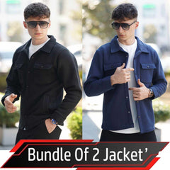 Bundle Of 2 4-Pocket Collar Style Casual Fleece Winter Button Jacket. MWJ-401