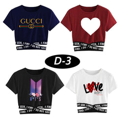 Bundle Of 4 Crop-Top Elastic Waisted Short Sleeve Printed Tee. Design-2