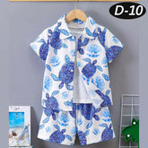 Blue Turtle Style All-Over 3D Printed 2-Pcs Summer Suit For Kids. D-10