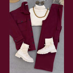 Cargo Style Premium Quality Winter 3-Pcs Co-Ord Set For Her. WWTS-32