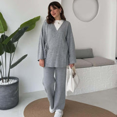 Overlap Gown Style 3-Pcs Winter Co-Ord Set. WWTS-24