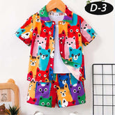 MultiColour Kitten Style All-Over 3D Printed 2-Pcs Summer Suit For Kids. D-3