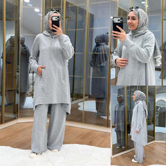 High-Low Pull-Over Pocket Hooded Style 2-Pcs Winter Suit. WWTS-53