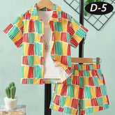 Multi-Colour 6-Lining Style All-Over 3D Printed 2-Pcs Summer Suit For Kids. D-5