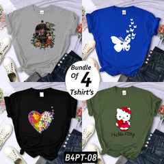 Bundle Of 4 Funky Printed R-Neck H-Sleeve Tshirt's For Her. B4PT-D8