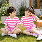 Pink Kid's Stripe Printed 2-Pcs Summer Suit. KSPS-01