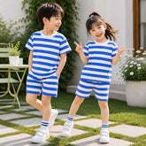 Royal-Blue Kid's Stripe Printed 2-Pcs Summer Suit. KSPS-01