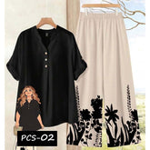 Binara Printed Western Shirt Style 2-Pcs Stiched Co-Ord Set. PCS-02