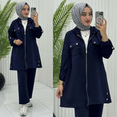Double Pocket Jacket Style Premium Quality Winter 2-Pcs Tracksuit For Her. WWTS-52