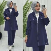 Double Pocket Jacket Style Premium Quality Winter 2-Pcs Tracksuit For Her. WWTS-52