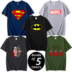 Bundle Of 5 R-Neck Half Sleeve Super Hero Full-Printed Summer Tshirt's. Deal-03