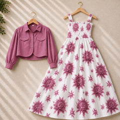 Flower Printed Short Koti & Smoky Maxi Style Western 2-Pcs Stiched Suit. SKM-31